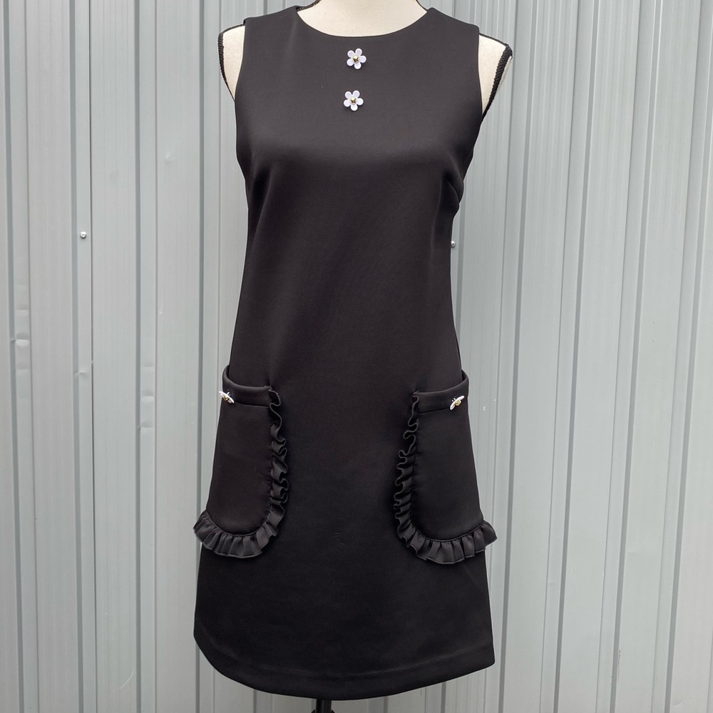 Betsey Johnson Retro Mini Mod 60s Beatnik Dress in Black Size 4 Pockets